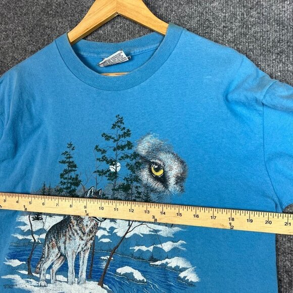 Vintage 1994 Artisans LEE Wolf Animal Graphic Art Nature‎ Snow Winter T Shirt L - Picture 7 of 8